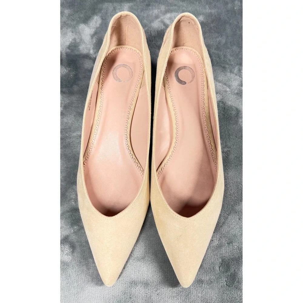 Journee Collection Kitten Heels Womens 10 Beige Pointed Toe Slingback